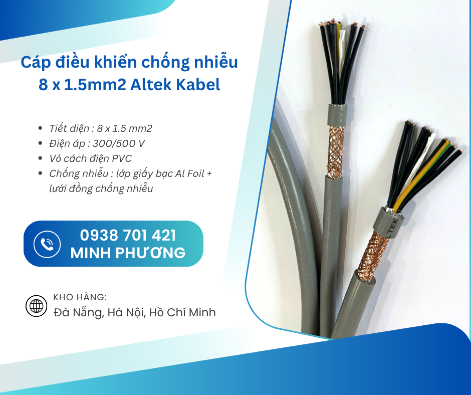 Cáp điều khiển chống nhiễu 8x1.5mm² Altek Kabel – Giải pháp truyền tín hiệu tốt